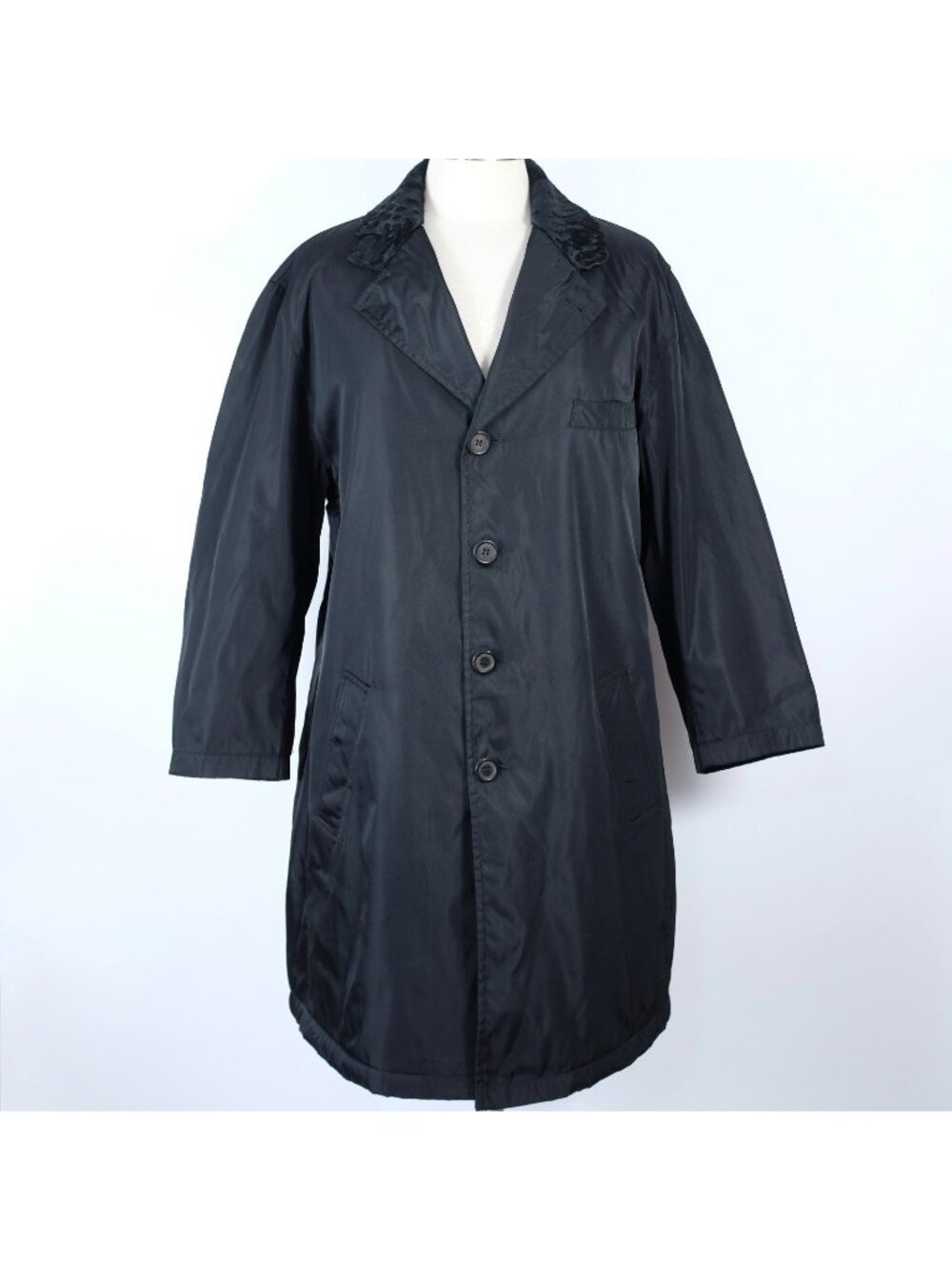 90s PRADA Archive Long Coat Jacket Nylon Lamb Fur Collar sz M / L oversized